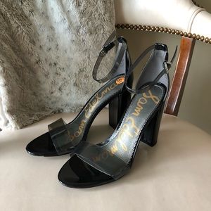 Sam Edelman black/clear open toe Yaro heels